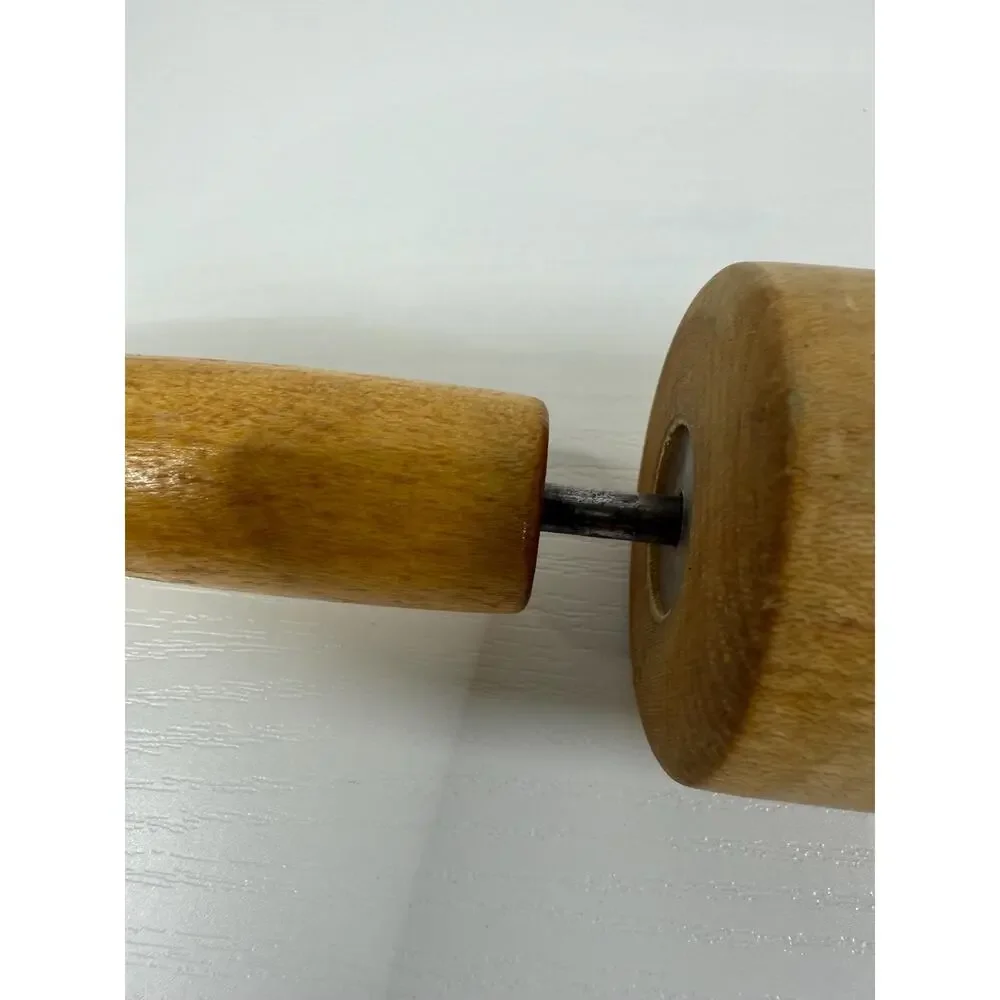 Vintage Wooden Rolling Pin with Rotating Handles, Farmhouse Kitchen Baking Tool